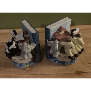 SET‎ OF NOAH'S ARK BOOKENDS....APPROX 4" TALL...COLORFUL & DETAILED CERAMIC